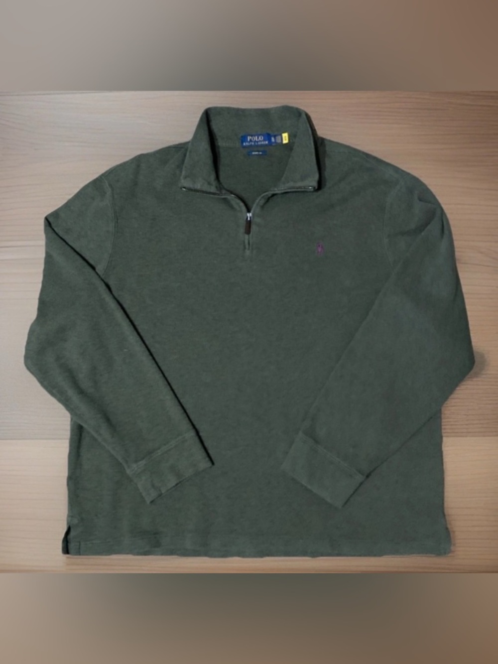Polo Ralph Lauren Green Estate Rib Half Zip Sweater Purple Color Pony